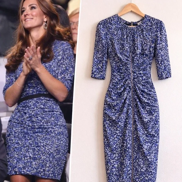 Whistles Bella Silk Dress Blue Multipetal Kate Middleton Size 4 - Picture 9 of 9